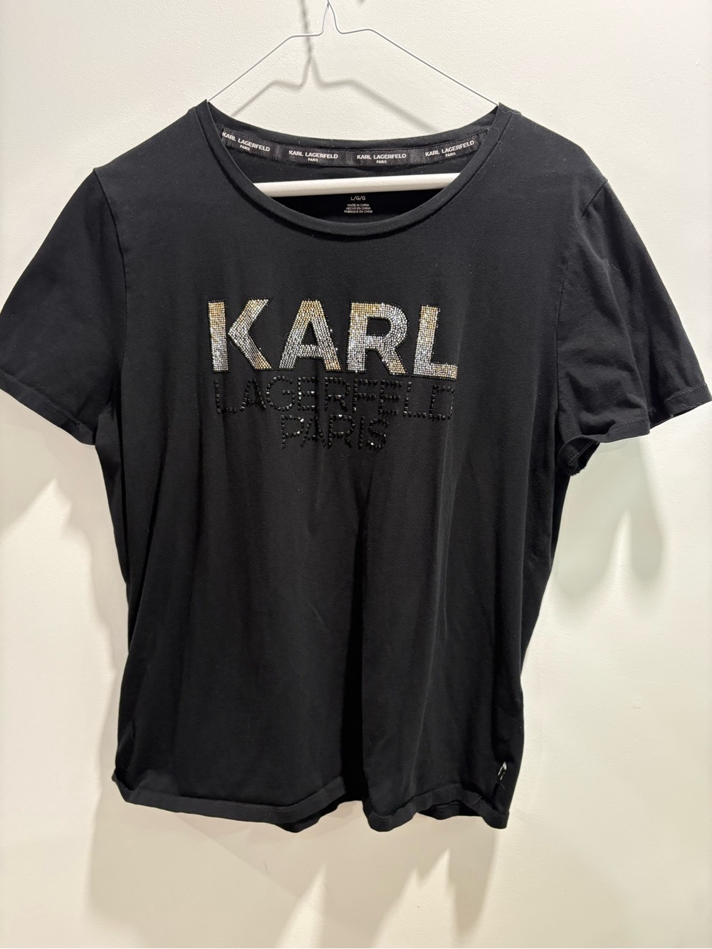 Karl Lagerfeld Black Short-Sleeve Tee with Metallic Logo